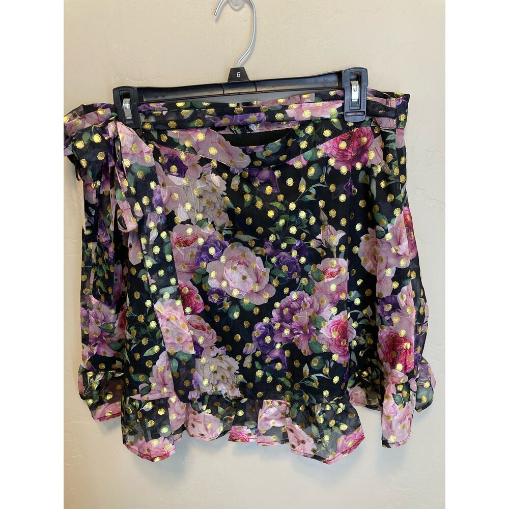 Smak Parlor Floral Gold Polka Dot True Wrap Ruffle Skirt NEW Size Large - Picture 12 of 13